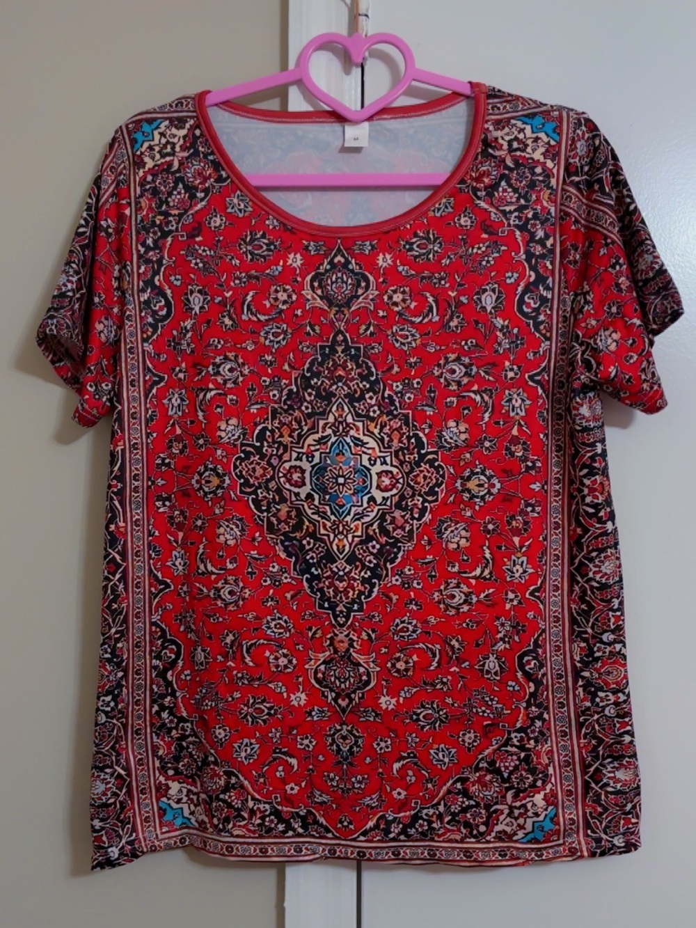 Women's Red Paisley Print Short Sleeve Top